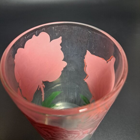 Peanut Butter Rose Floral Drinking Glass Tumbler Pink Green Vintage - Picture 6 of 8